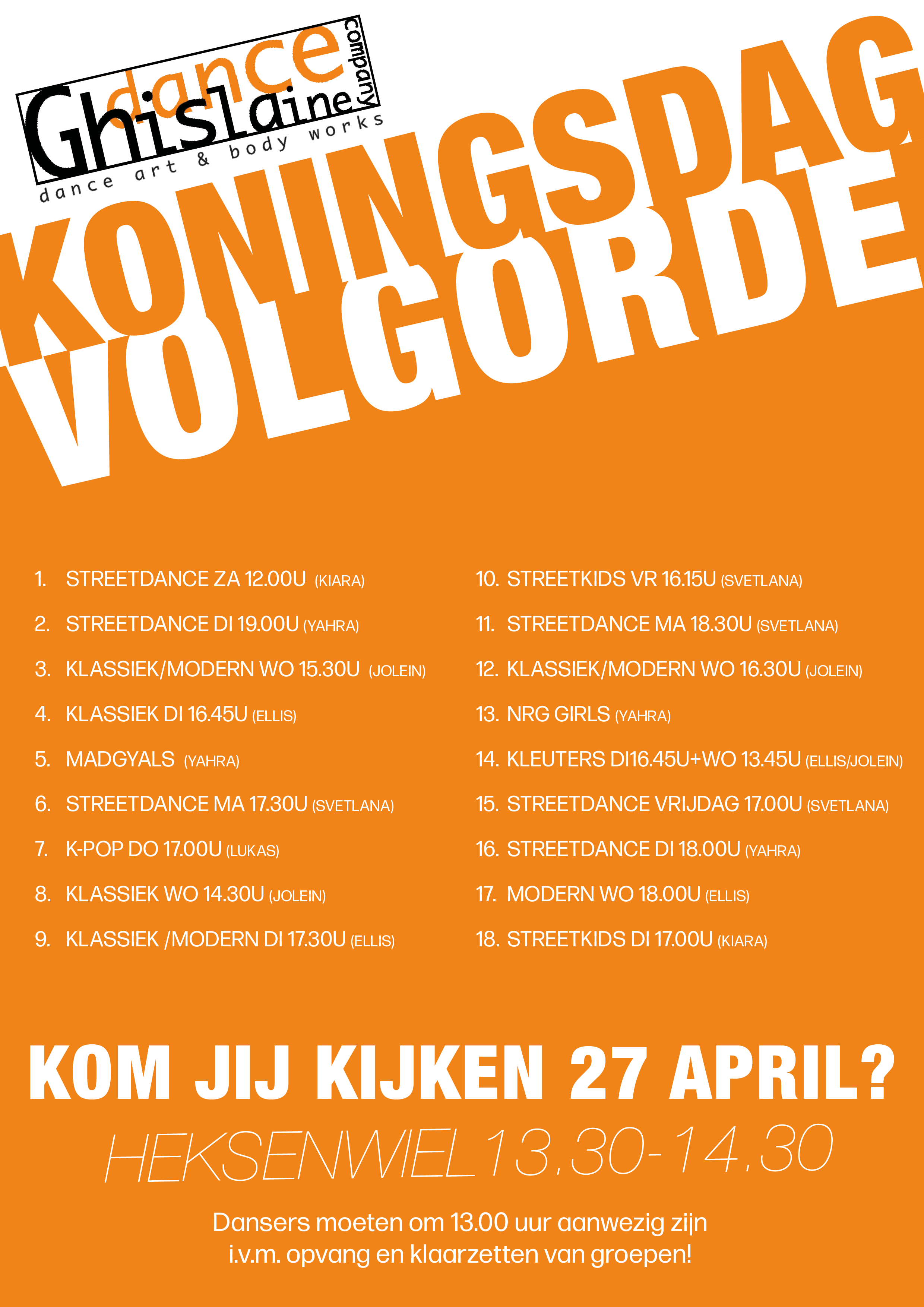 Optreden volgorde Koningsdag 2024